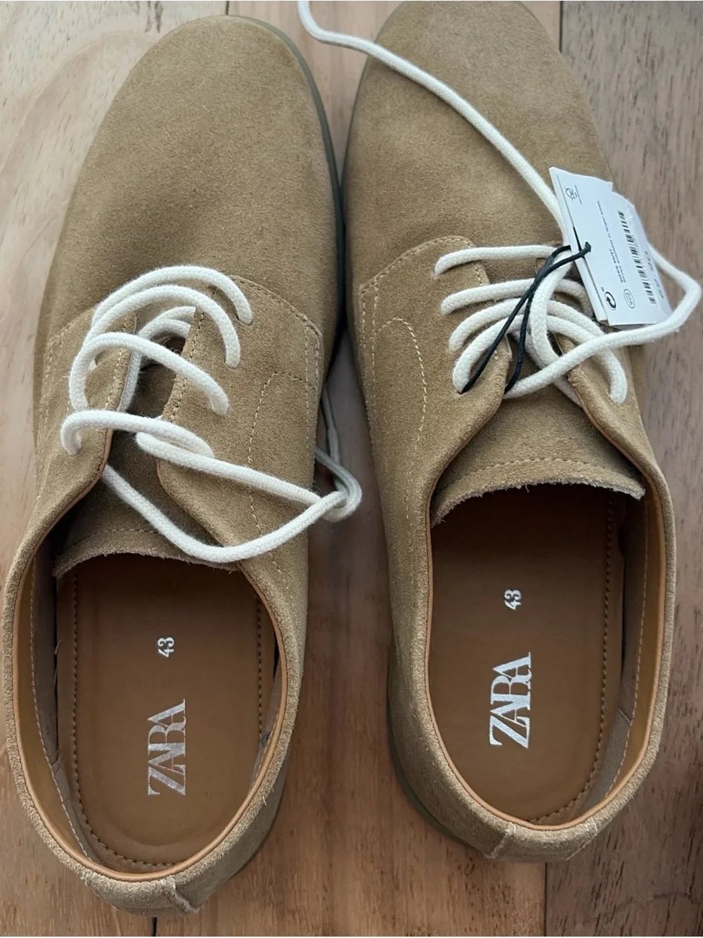 Zara Men's Suede Lace-Up Shoes - Tan